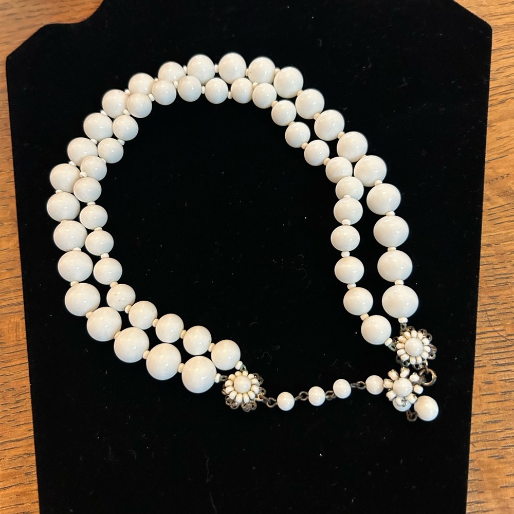 Vintage Miriam Haskell Milk Glass Necklace.